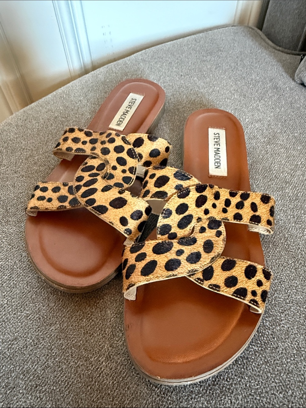 Steve Madden Leopard-Print Slide Sandals - Brown/Black